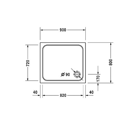 Duravit D-Code Поддон для душа 900х800х85 мм., прямоугольный, Antislip, акрил, цвет: белый