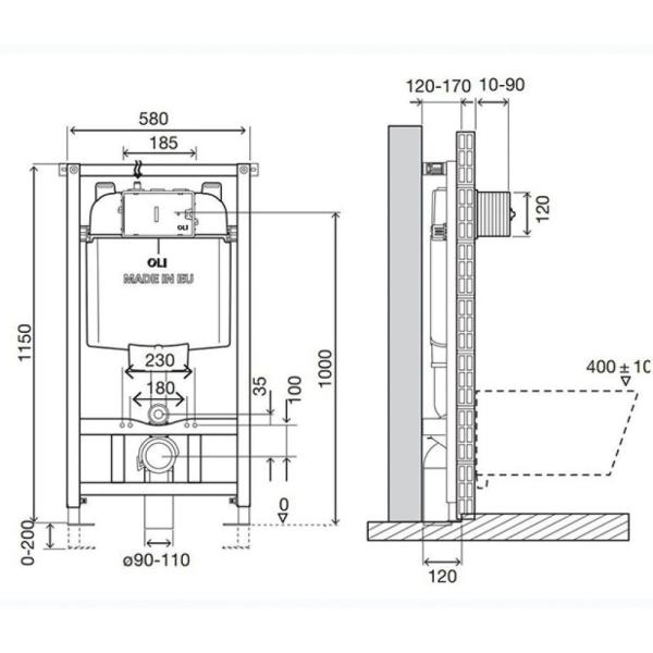 Инсталляция OLI 74 601801mGB00 + Панель слива Globe, хром глянцевый