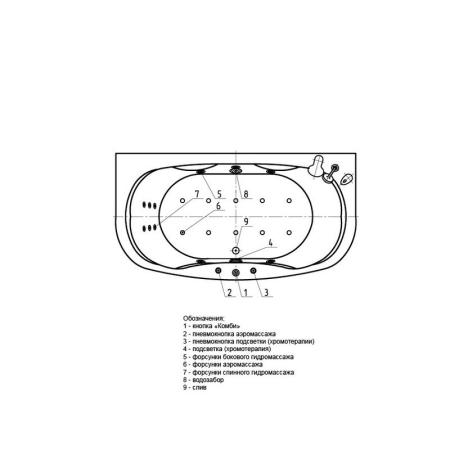 Ванна АКВАТЕК Мелисса 180x95 НМ (пневматика)