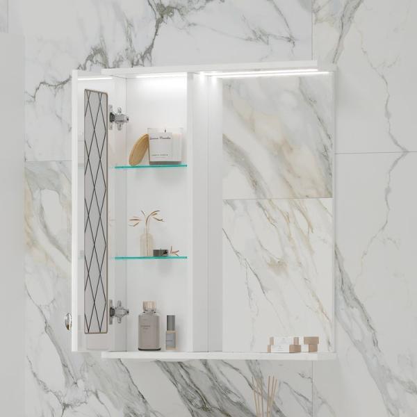 Зеркало-шкаф с LED подсветкой Volna Milena 55 левое белый глянец