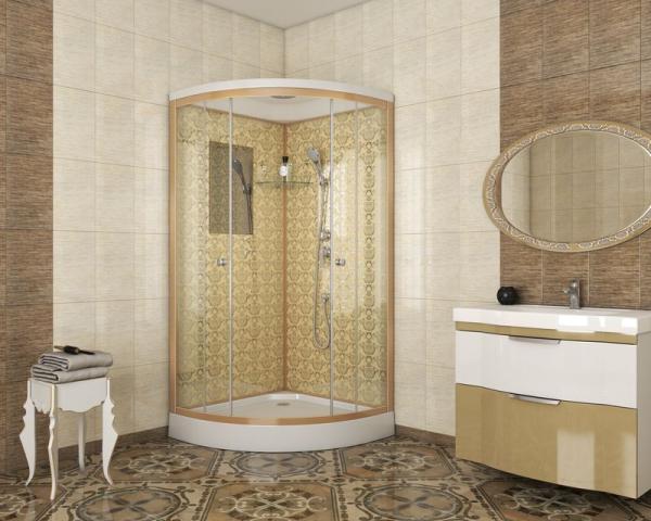 Душевая кабина Niagara Luxe NG-7702G (1000x1000х2100) низкий поддон (15см) стенки ЗОЛОТО