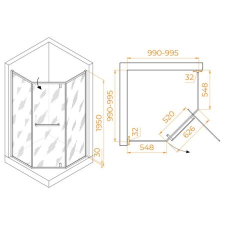 Душевой уголок RGW HO-084Gb Hotel 100x100 Золото Brush матовое