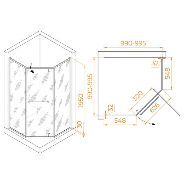 Душевой уголок RGW HO-084Gb Hotel 100x100 Золото Brush матовое