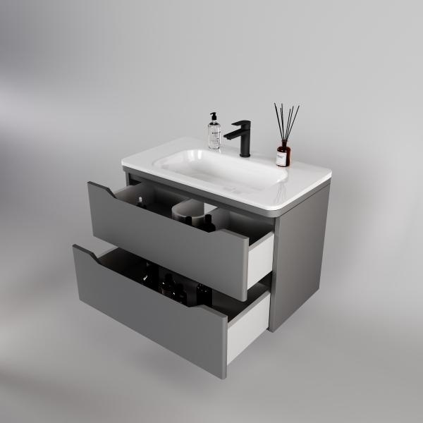 Тумба подвесная Style Line Марелла 80 (2 ящ.) Люкс антискрейтч серый, PLUS