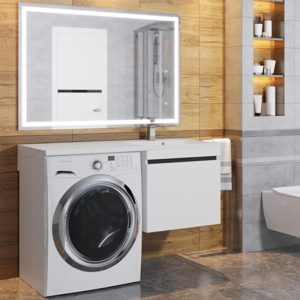 Тумба под стиральную машину Uperwood Magenta, 50 см, подвесная, белая/графит, выдвижной ящик