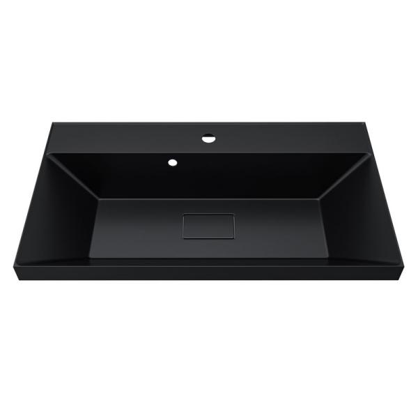 Раковина для ванной Uperwood Classic New 80х45х16,3 см, черная глянцевая, с накладкой для слива
