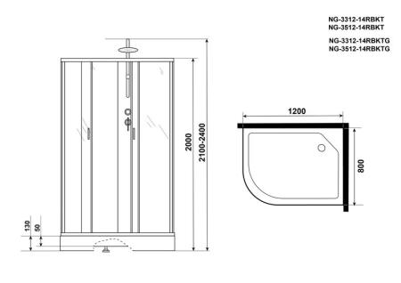 Душевая кабина Niagara NG-3312-14RBKT 1200х800х2100-2400 низкий поддон 13см стекло матовое