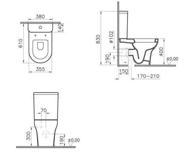 Унитаз VitrA Zentrum 9012B003-7226 60 см пристенный+ тонкое сиденье микролифт с функцией биде и встроенным смесителем