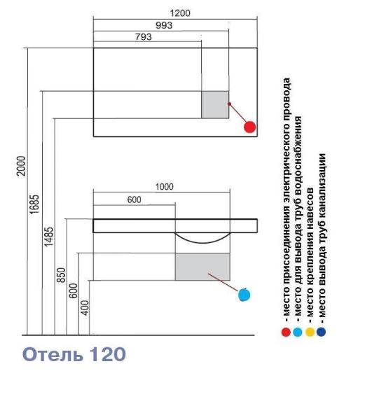 Акватон раковина Отель 120 см правая белая с навесами