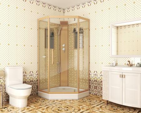 Душевая кабина Niagara Luxe NG-7717GBK (1000x1000х2100) низкий поддон стенки ЗОЛОТО БЕЗ КРЫШИ