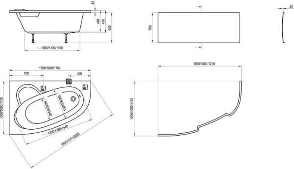 Ванна Ravak Asymmetric 150X100 R без гидромассажа акрил