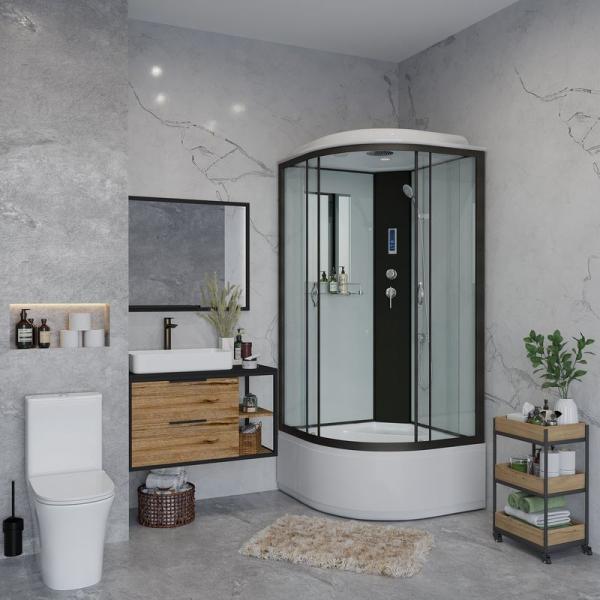 Душевая кабина Niagara NG-6709-14P 1000х1000х2150 высокий поддон 45см стекло прозрачное черные профиля