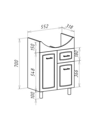 Тумба под раковину Bellezza Классик 60 напольная с 1 ящ. белая