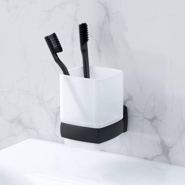 Стеклянный стакан для зубных щеток с настенным держателем AM.PM Gem A9034322 черный