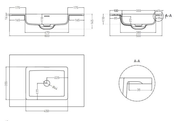 Раковина Salini ONDA 80 S-Stone покраска RAL матовая 80x50 1402201MF столешница без отв.смесителя