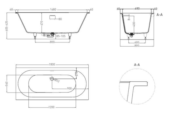 Ванна Salini ORNELLA AXIS KIT 180x80 покраска по RAL полностью S-Sense матовая 103511MF