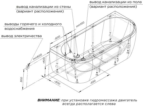 Ванна акриловая "ВАЛЬС МАКСИ 170х70", рама-подставка, фронтальная панель съемная, слив-перелив автомат с сеточкой (хром, с сифоном)
