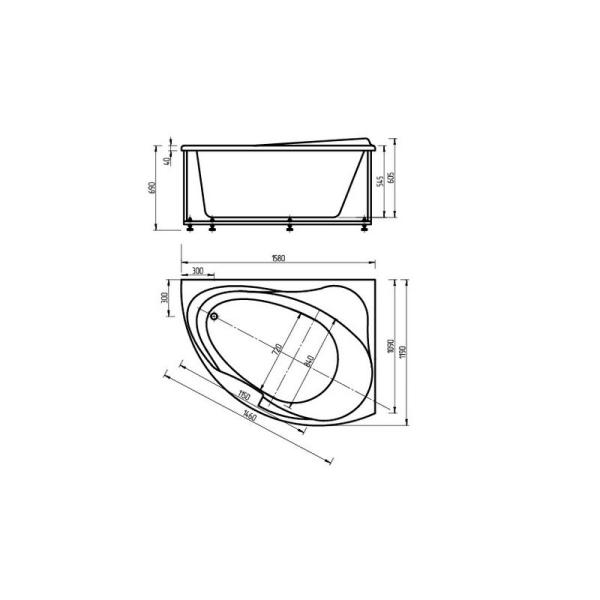 Ванна АКВАТЕК Альтаир 160х120 без гидромассажа правая с фронтальным экраном