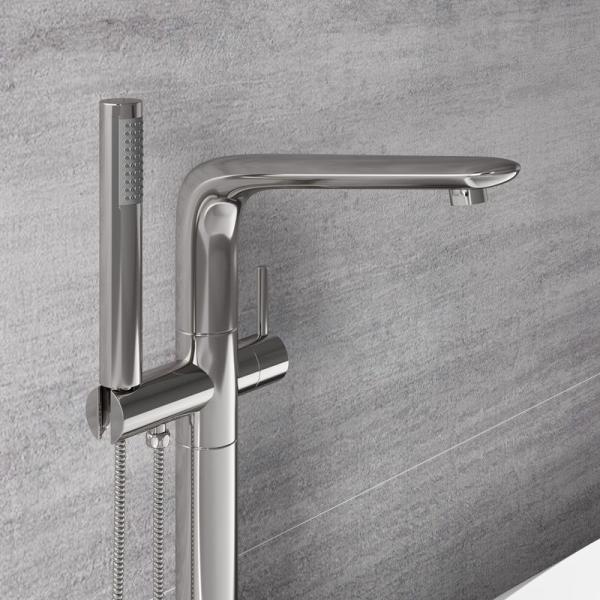 Смеситель напольный NT BAGNO NT48031 LONGI для ванны никель матовый