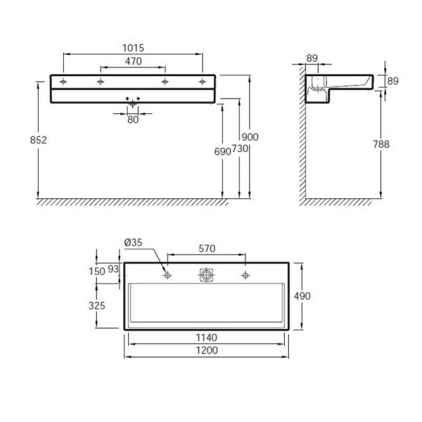 Раковина Jacob Delafon TERRACE EXB9112-00 120 см подвесная с подсветкой