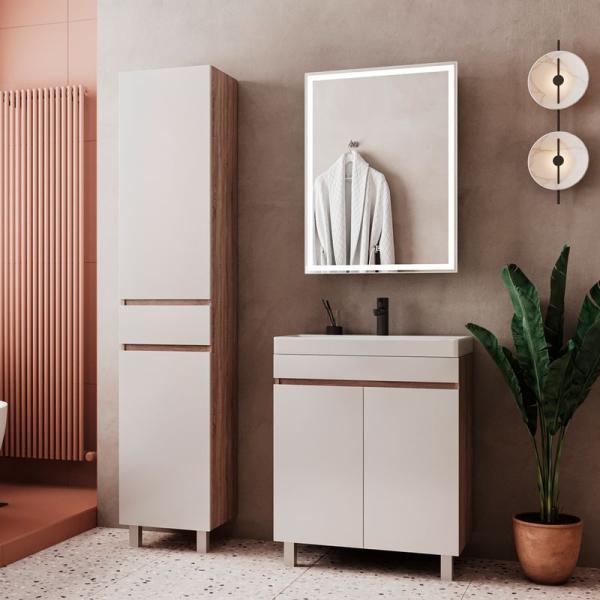 Тумба для ванной Volna Conty 60.2D Белый/дуб сонома напольная (9696) раковина отдельно