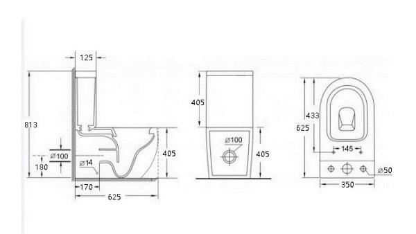 Унитаз напольный ESBANO CRISAN черный матовый безободковый напольный 625x365x820