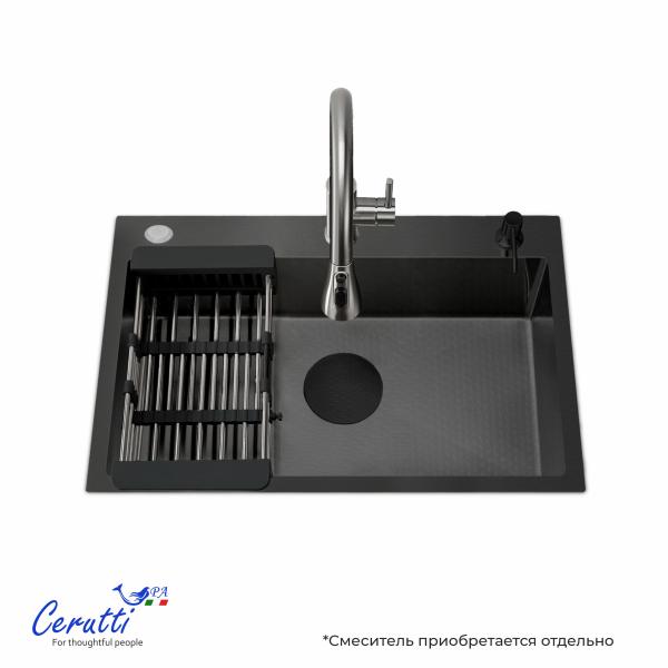 Кухонная мойка CeruttiSPA ГЛОРИЯ (GLORIA) 60B nano black (графит) из нержавеющей стали (600х500х220)