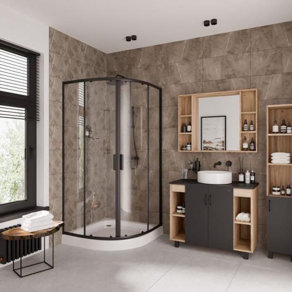 Душевой уголок Niagara Nova NG-6806-08 BLACK (90*90*190) полукруг, двери раздвижные