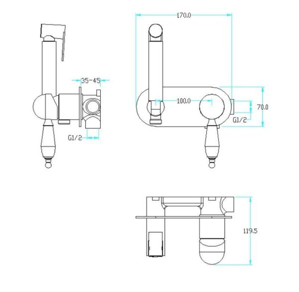 Гигиеническая лейка со смесителем Boheme Imperiale 425 золото