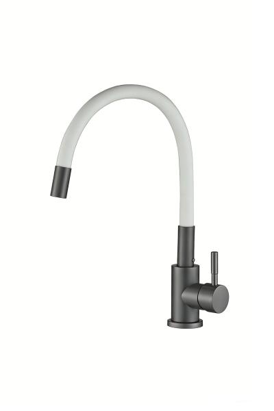 Cмеситель для кухни Ceruttispa Атэна GG-W (ATENA GG-W) из нержавеющей стали, цвет графит, излив белый