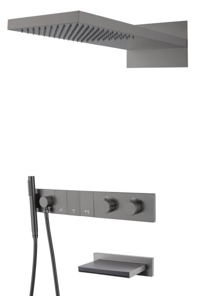 Встроенная душевая система Boheme с изливом ZODIAC с термостатом, трехпозиционная Gun Metal 133-2-GM