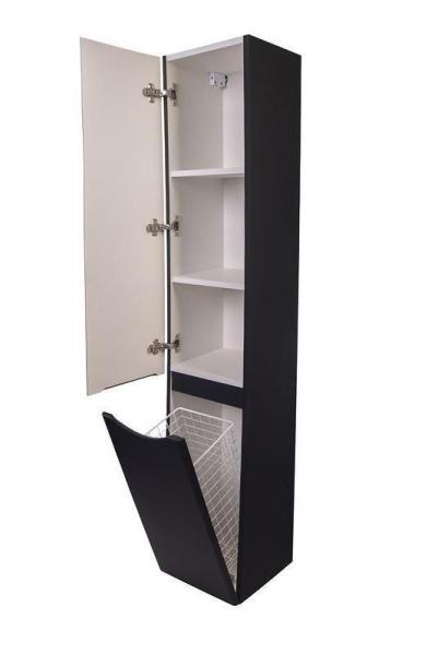 Шкаф пенал для ванной Style line El Fante подвесной Бергамо L с корзиной, Люкс антискрейтч черный, PLUS