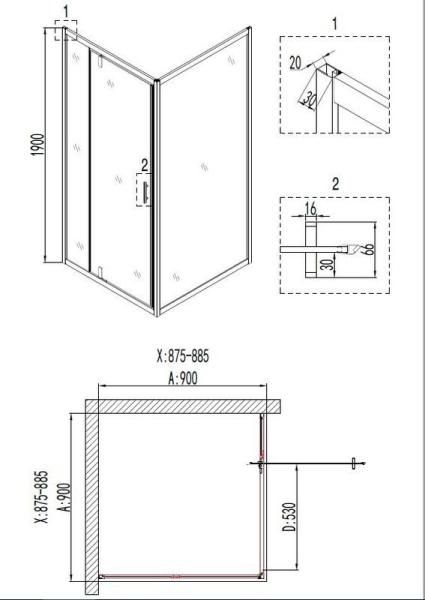 Душевой уголок Niagara Nova NG-6801-08 BLACK (90*90*190) квадрат, дверь распашная