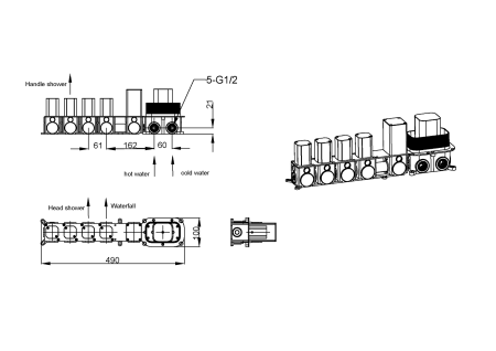 Встроенная душевая система Boheme ZODIAC 133-2-B с изливом с термостатом, трехпозиционная Black