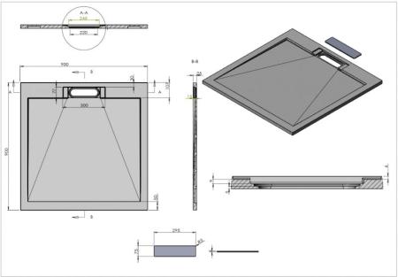 Поддон чёрный 90x90 литьевой мрамор Esbano ESP-LX90B