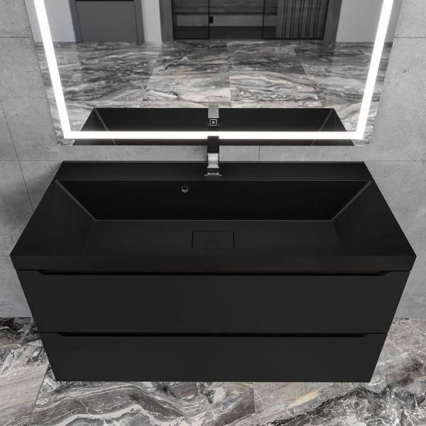 Раковина для ванной Uperwood Classic New 100х45х16,5 см, черная глянцевая, с накладкой для слива