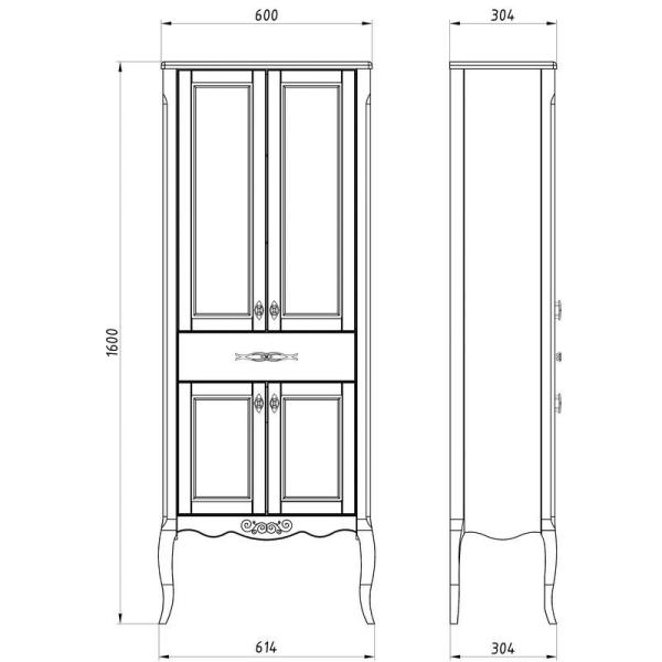 Пенал Asb Woodline Модерн 60 Белый (патина серебро)