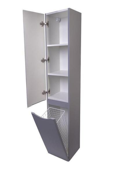 Шкаф пенал для ванной Style line El Fante подвесной Бергамо L с корзиной, Люкс антискрейтч серый, PLUS