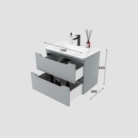 Тумба подвесная Style Line Марелла 70 (2 ящ.) Люкс антискрейтч серый, PLUS