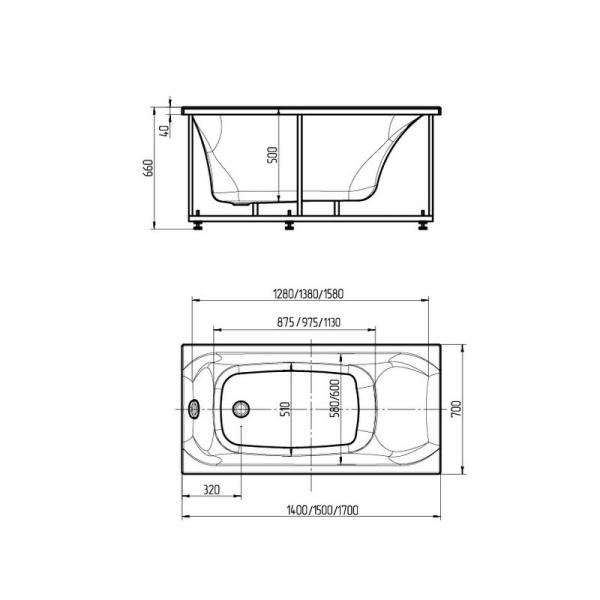 Ванна АКВАТЕК Альфа 170x70 без гидромассажа с фронтальным экраном