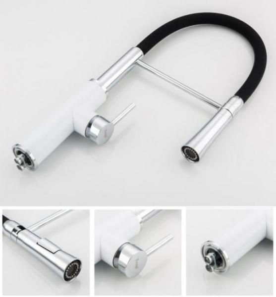 Смеситель для кухни Frap F4452-8 черный-белый, гибкий излив