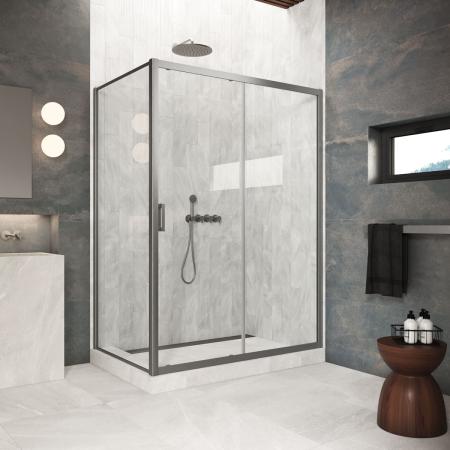 Душевой уголок Vegas-glass ZP+ZPV Protec 125*100 11 01  профиль оружейная сталь  стекло прозрачное