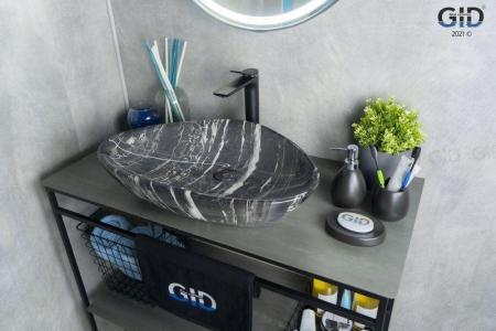 Раковина Gid Mnc206 59x39 на столешницу камень глянцевая