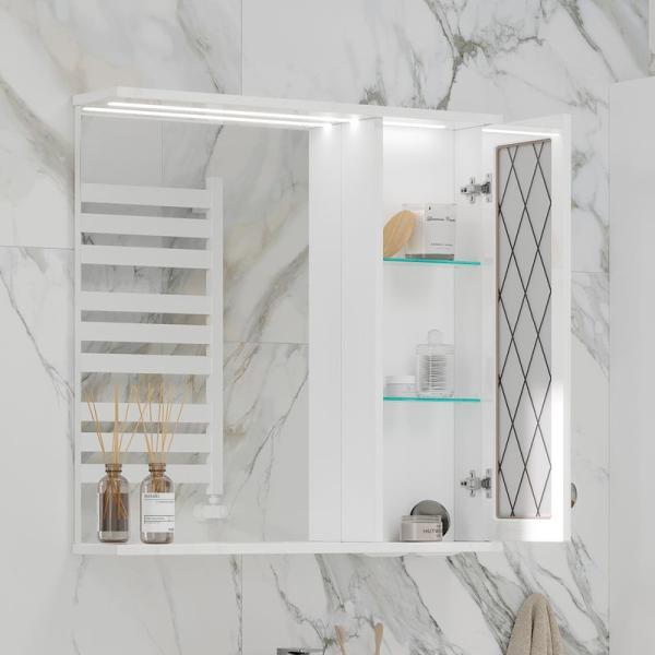 Зеркало-шкаф с LED подсветкой Volna Milena 70 правое белый глянец