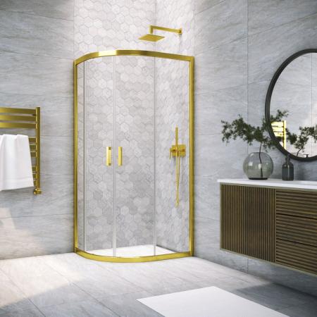Душевой уголок Vegas-glass ZS-F TUR NOVO 110*100 09 01, профиль золото глянцевое, стекло прозрачное