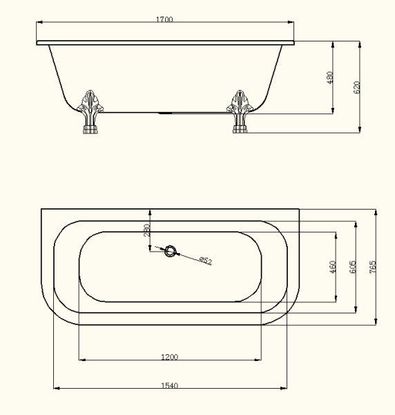 Ванна Magliezza ELENA CR 168×78 на ножках хром, акриловая