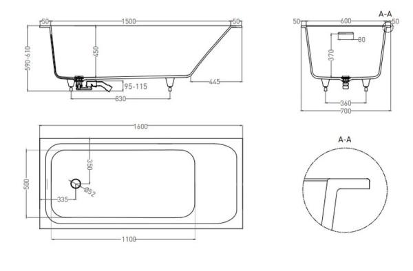 Ванна Salini ORLANDA KIT 160x70 покраска по RAL полностью S-Sense матовая 102115MF