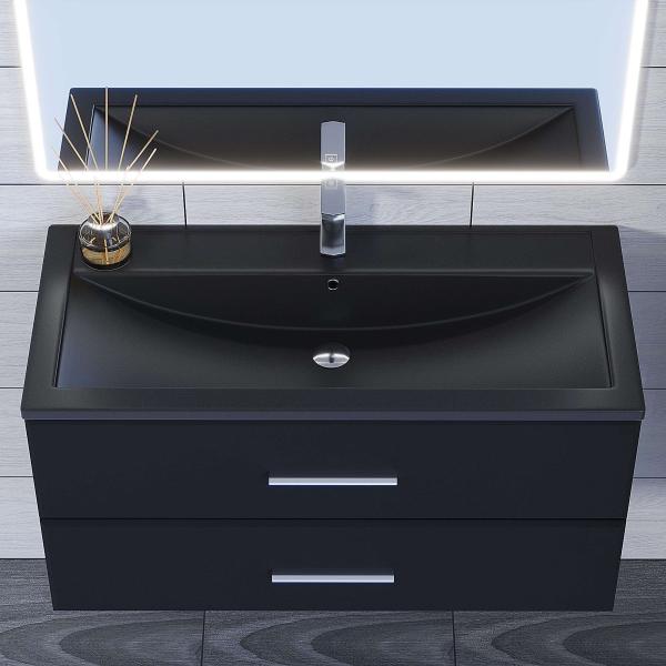 Раковина кварцевая Uperwood Foster Quartz 100 см, черная матовая, космос