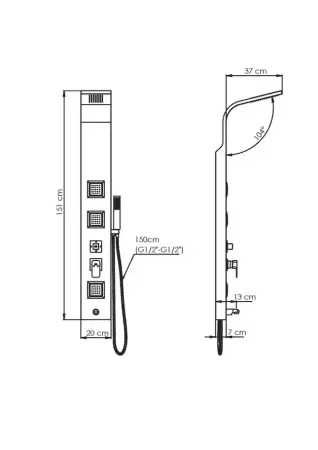 Душевая гидромассажная панель GPD DSP09 черный матовый