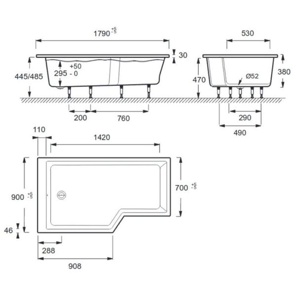 Ванна Jacob Delafon BAIN-DOUCHE NEO E6D004L-00 180x90 см левая